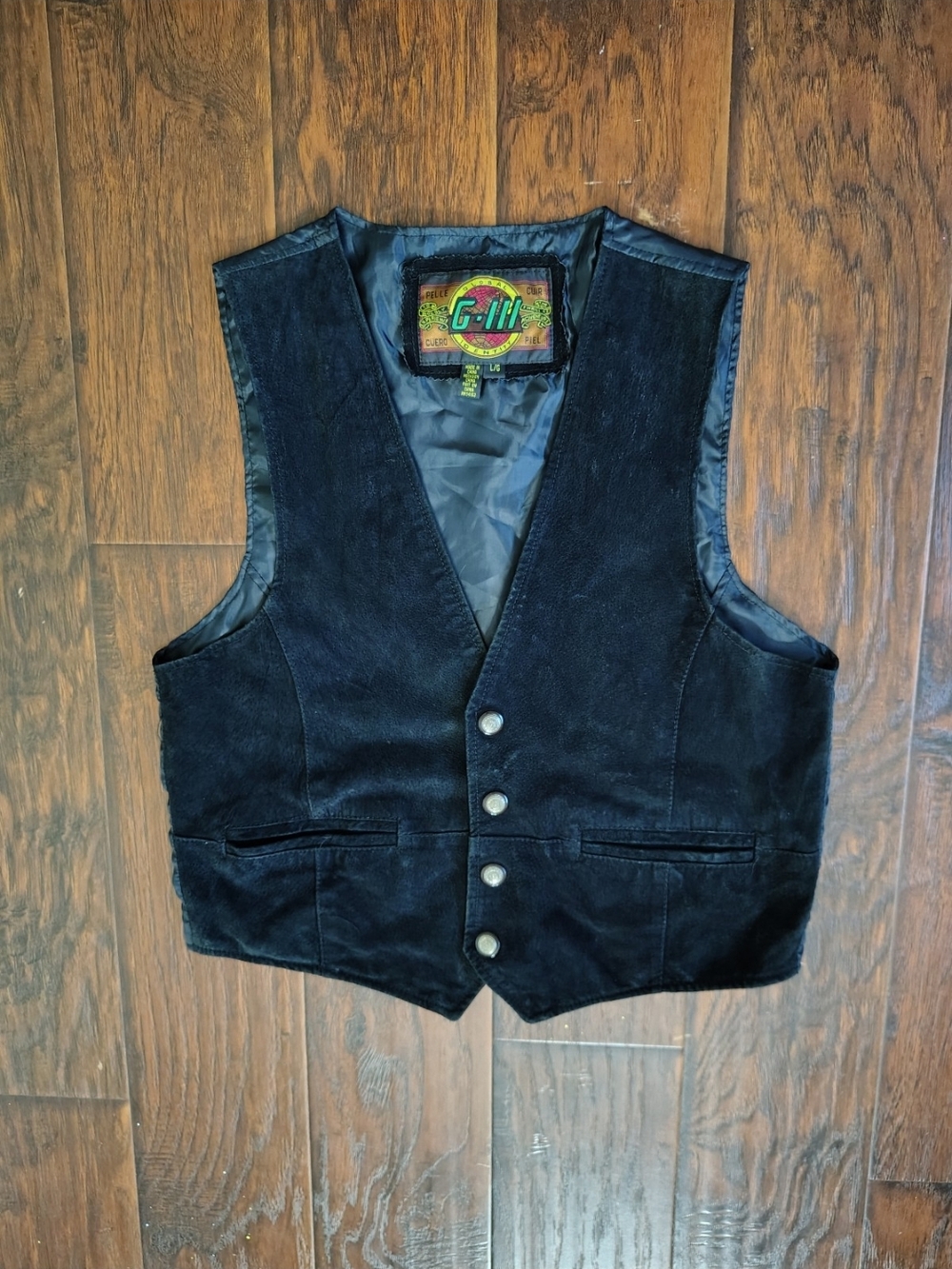 Vintage 90s Global Identity Black leather snap button vest Size L
